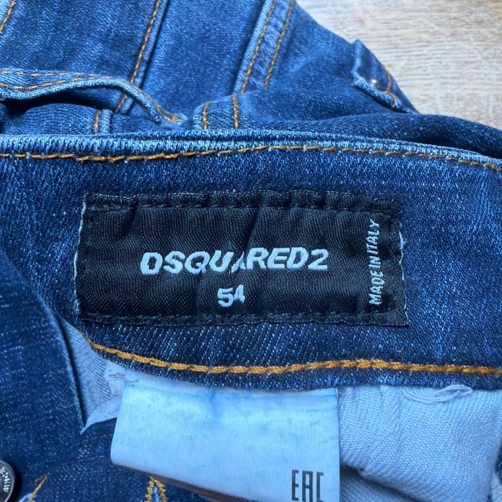 Dsquared2 Slim Jeans Mens 54 Blue Distressed Paint Splatter Made in Italy Denim - Picture 10 of 16